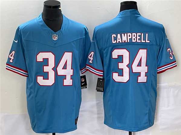 Mens Tennessee Titans #34 Earl Campbell Light Blue 2023 F.U.S.E. Vapor Limited Throwback Stitched Football Jersey